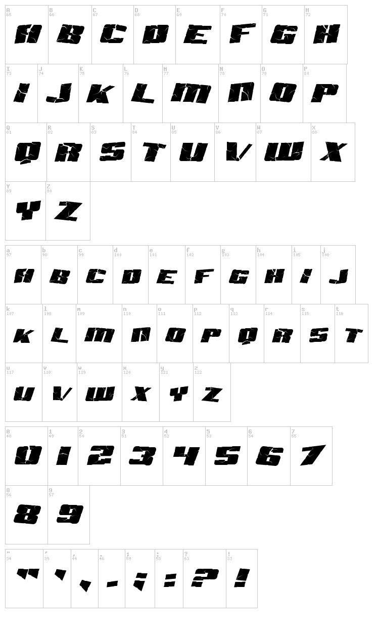 SF Aftershock Debris font map
